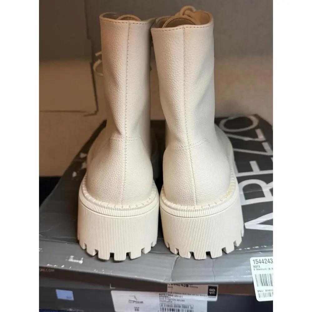 AREZZO MAYA Women's Pull On Lug Sole Combat Lace Up Beige Boots 8 Med $200 MSRP